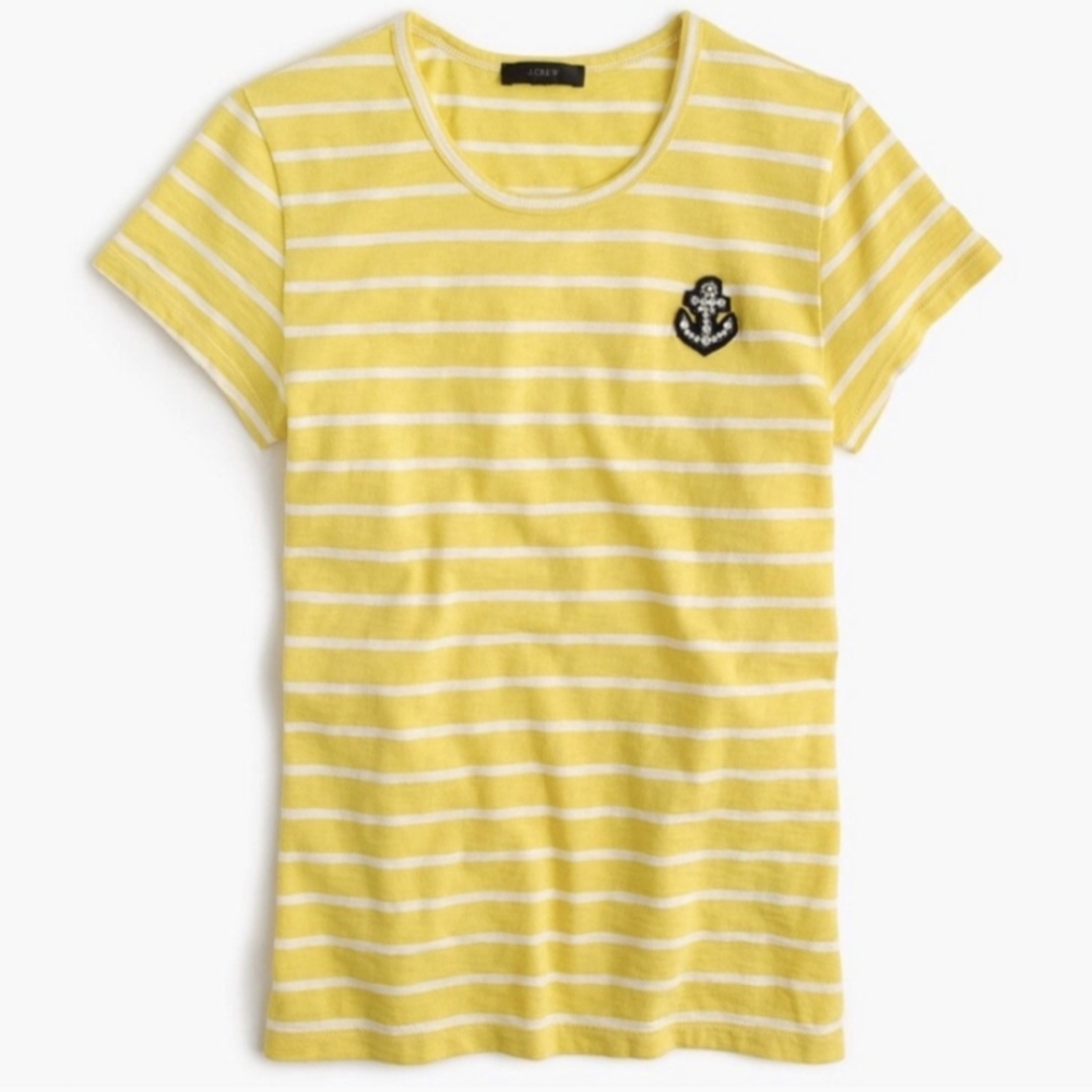 J. Crew Stripe Rhinestone Anchor Nautical Sailor Tee Shirt XS Preppy Summer
